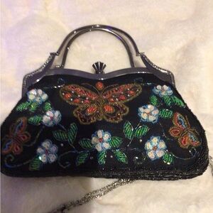 Embroidered Floral and Butterfly Handbag